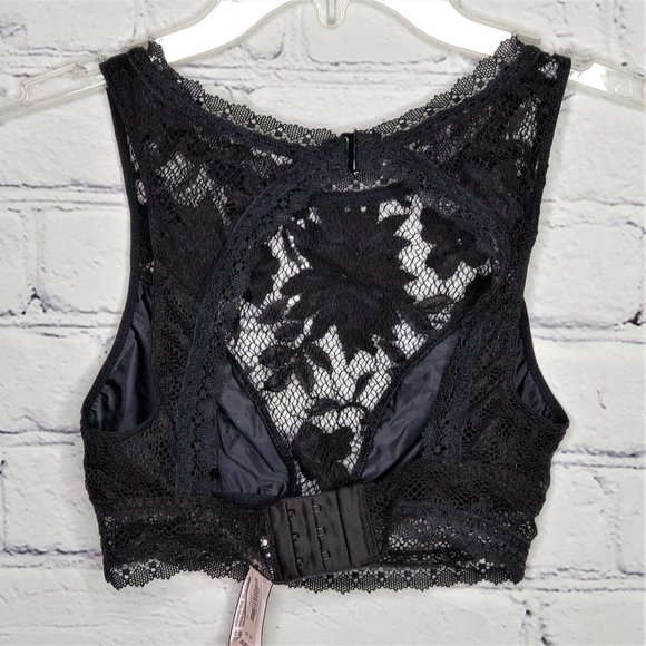 NWT VS Black Lace & Floral Mesh High Neck Bralette - Picture 4 of 5